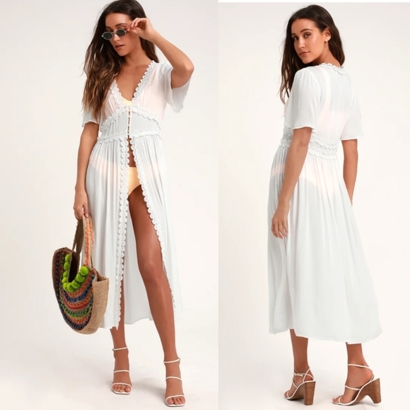 Lulus Other - Lulu's Swim Lulus Bay Breeze White Short Sleeve Swim Cover-Up Women's XS